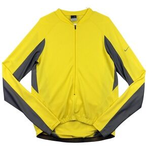 Nike Cycling Jersey Mens Large Yellow Sphere Dry Full Zip Long Sleeve Hi Vis